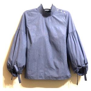 ANN TAYLOR Smocked Mock-Neck Top